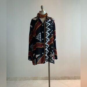 Geometric Black and Brown Blouse